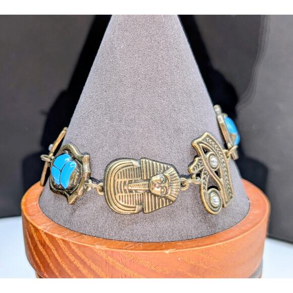 Egyptian Scarab King Tut Bronze Metal Prosperity Toggle Clasp Bracelet - Picture 1 of 5